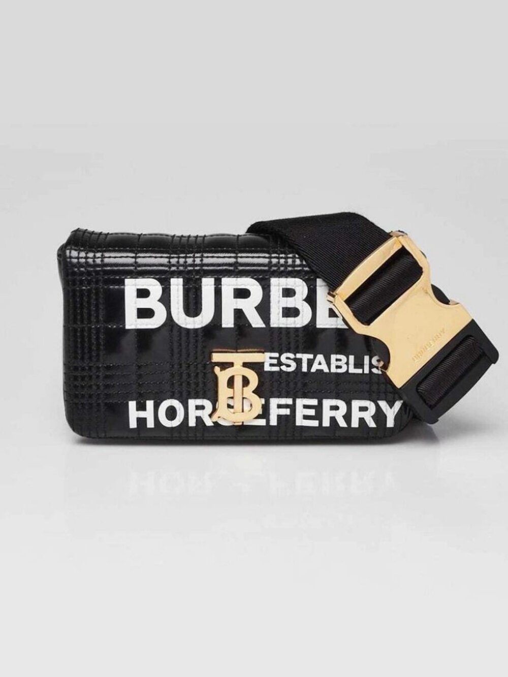 Burberry Black Quilted Coated Canvas Logo Print Belt Bag - Picture 1 of 12